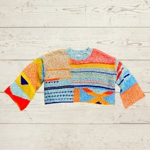 NWT Colorful Pattern Cropped Oversized Sweater | M
